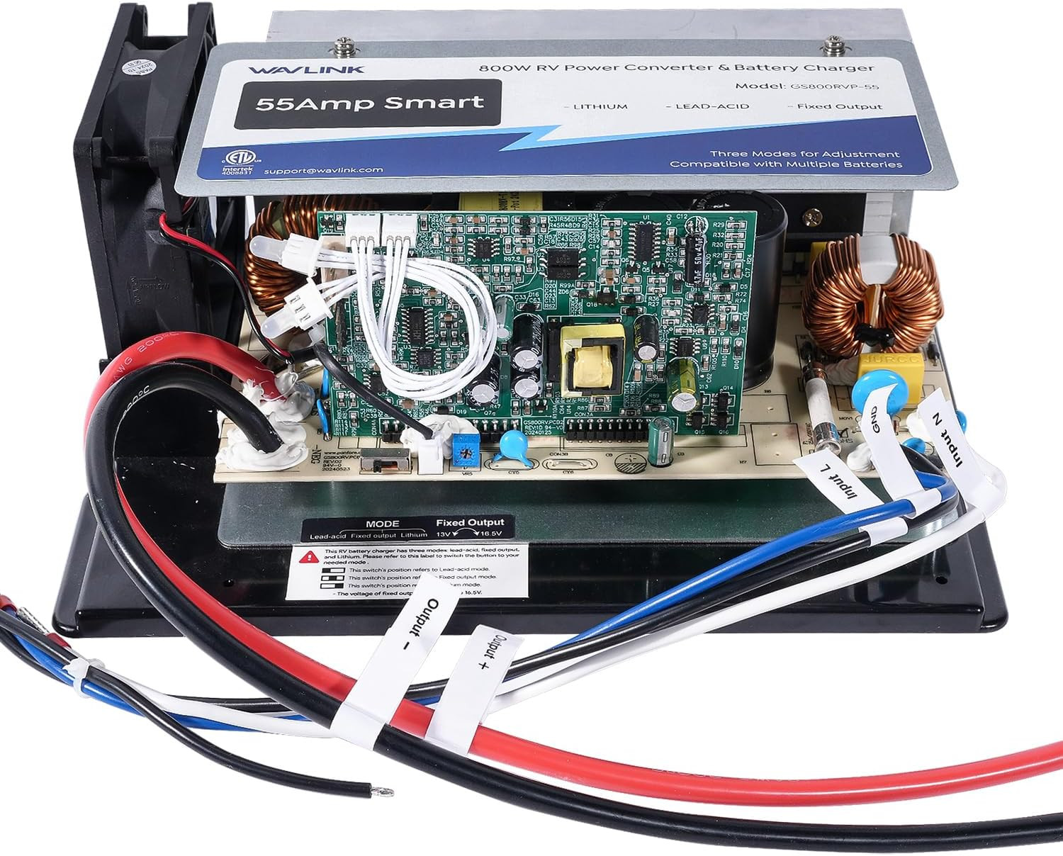 WF-8955-MBA 55Amp RV Power Converter, 120V AC to 12V DC Battery Charger with 3 S