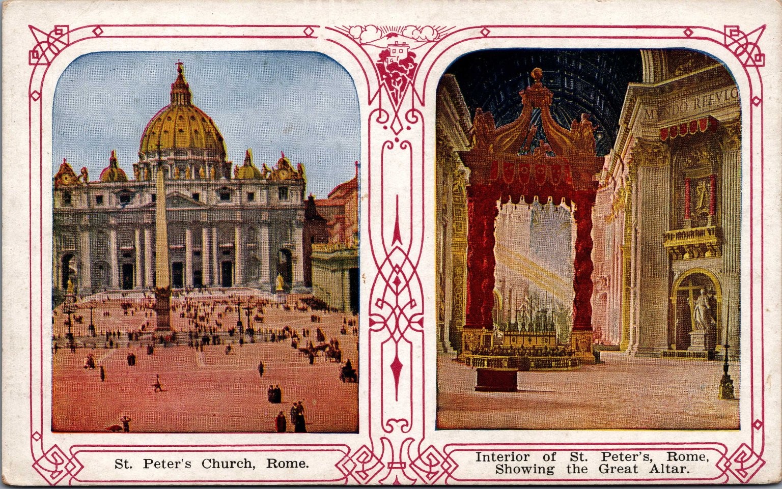 Vintage St. Peter\'s Church Rome Postcard Vatican City Great Altar Interior