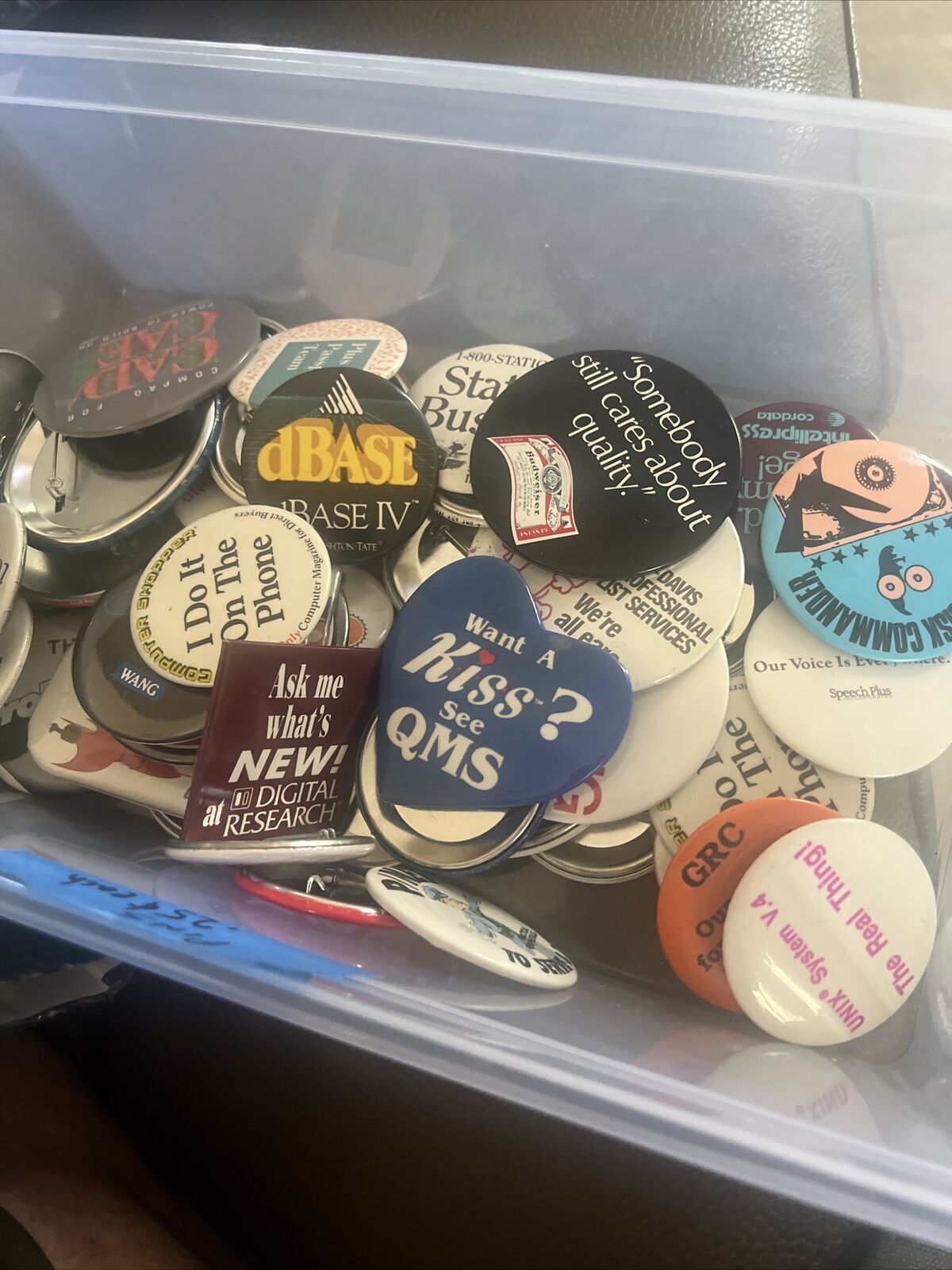 Lot of 130 Vintage Pinback Buttons Badge 1980s-90s  Technology politics food etc