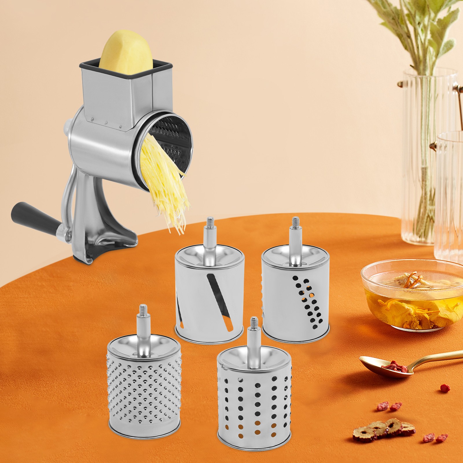 Multifunctional Manual Drum Cutter Slicer Hand Chopper Potato Shredder Steel