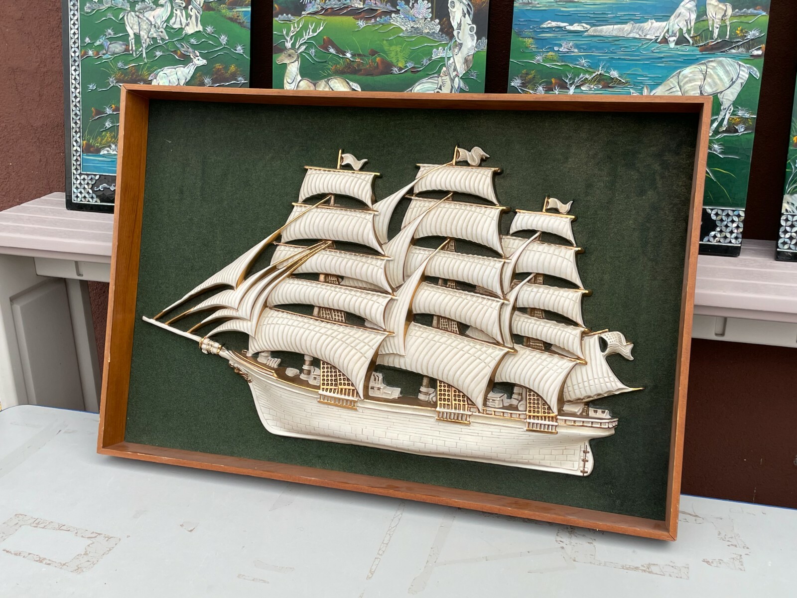 Vintage Turner Relief  Ship 3D Decor Wall Nautical Boat Mid Century
