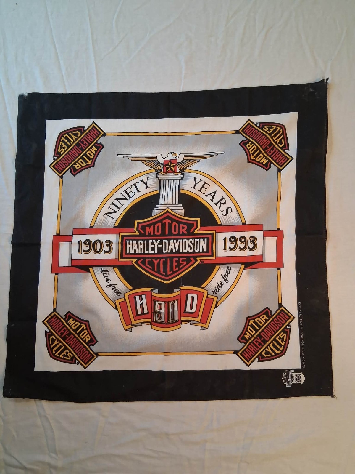 Vintage 1993 Harley Davidson 90th Anniversary Bandana 1903 1993 Made In USA