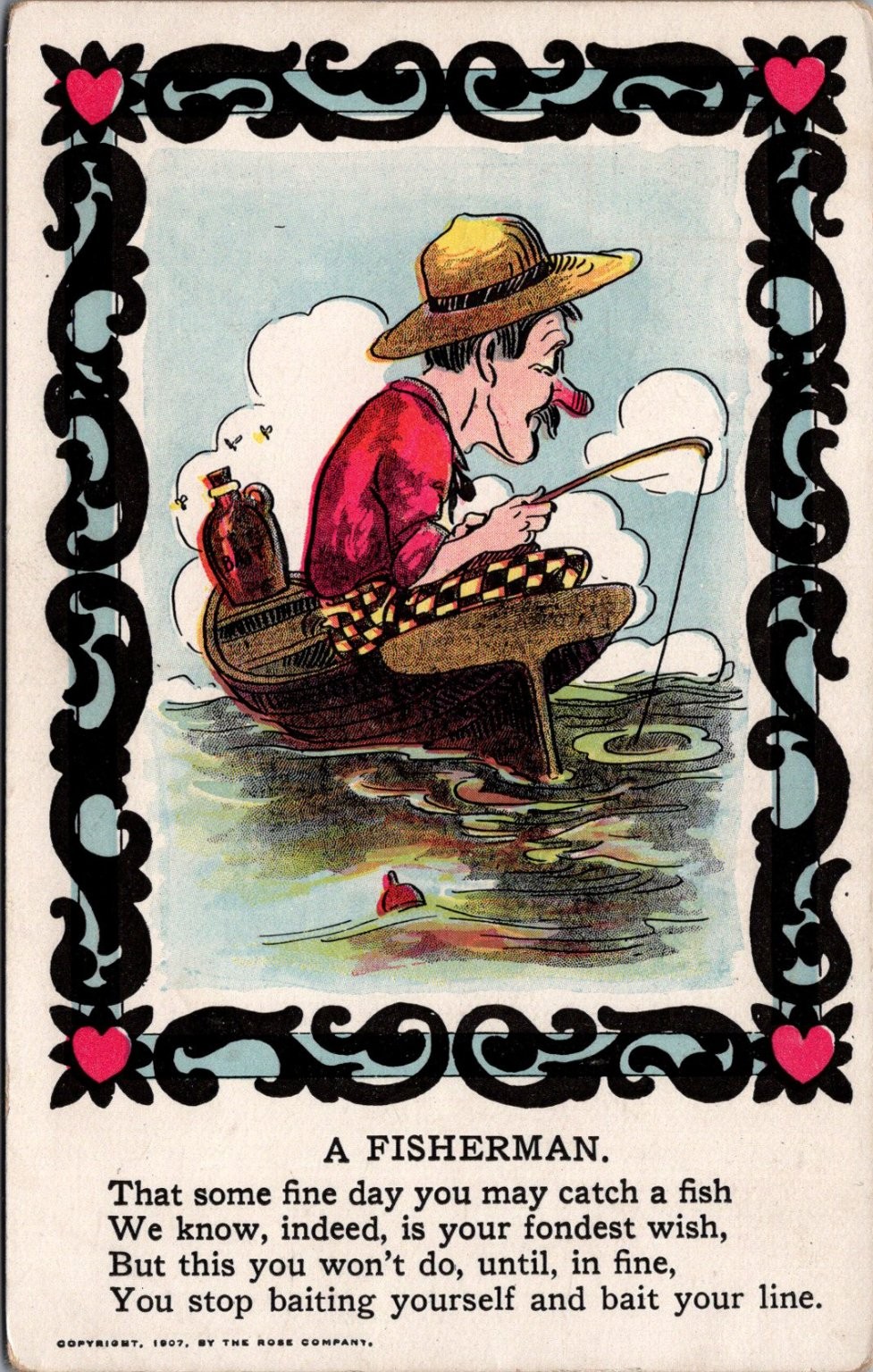 1907 The Rose Co. Humorous Fisherman Postcard - Vintage Comic Verse Art