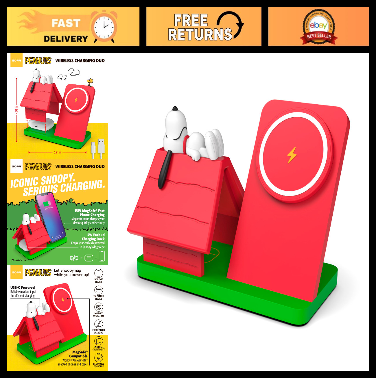 Peanuts Snoopy Wireless Charging Station- Red Dog House
