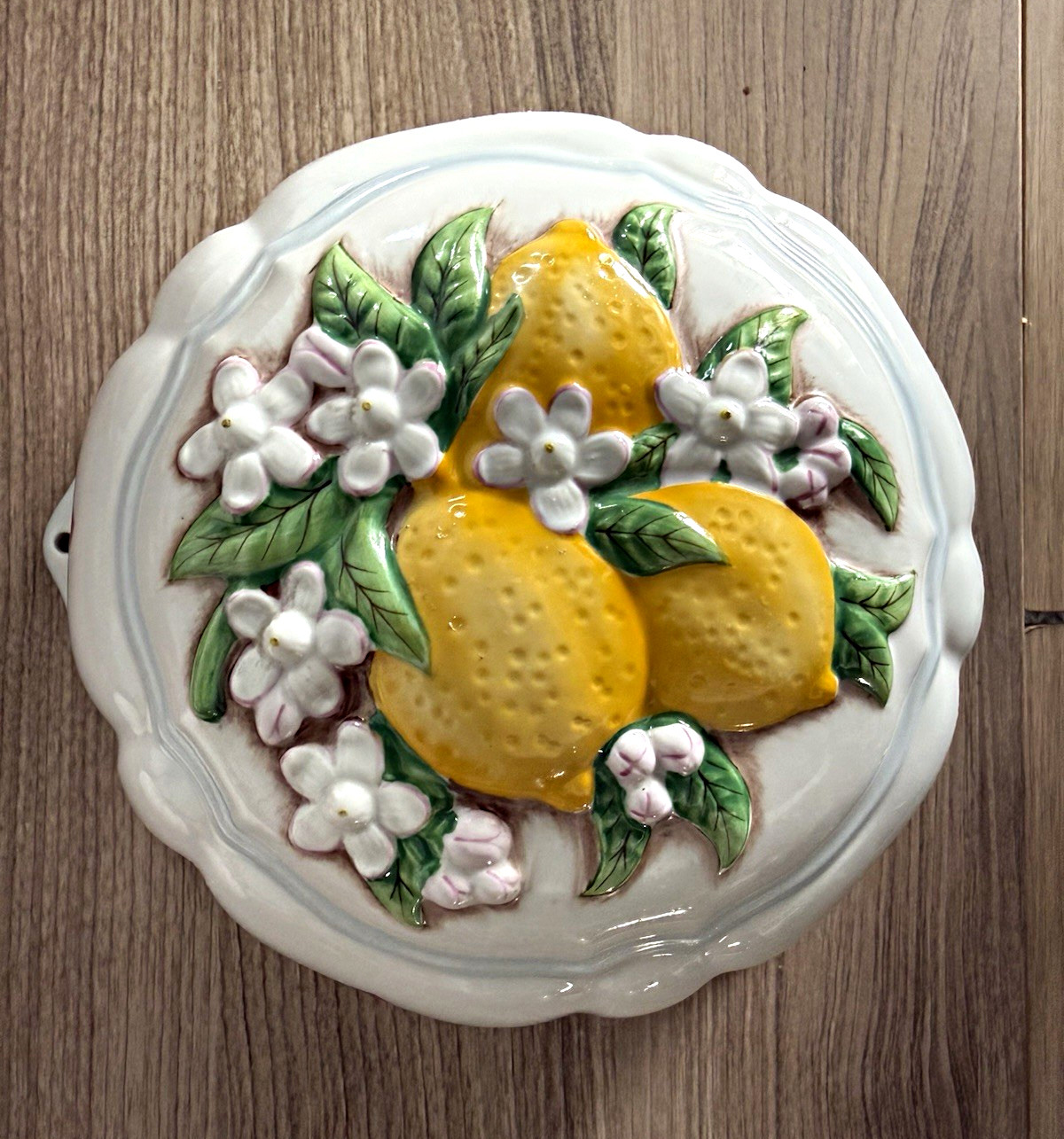 Vintage 1986 Le Cordon Bleu Ceramic Lemon Floral Jelly Mold with Hanging Hole