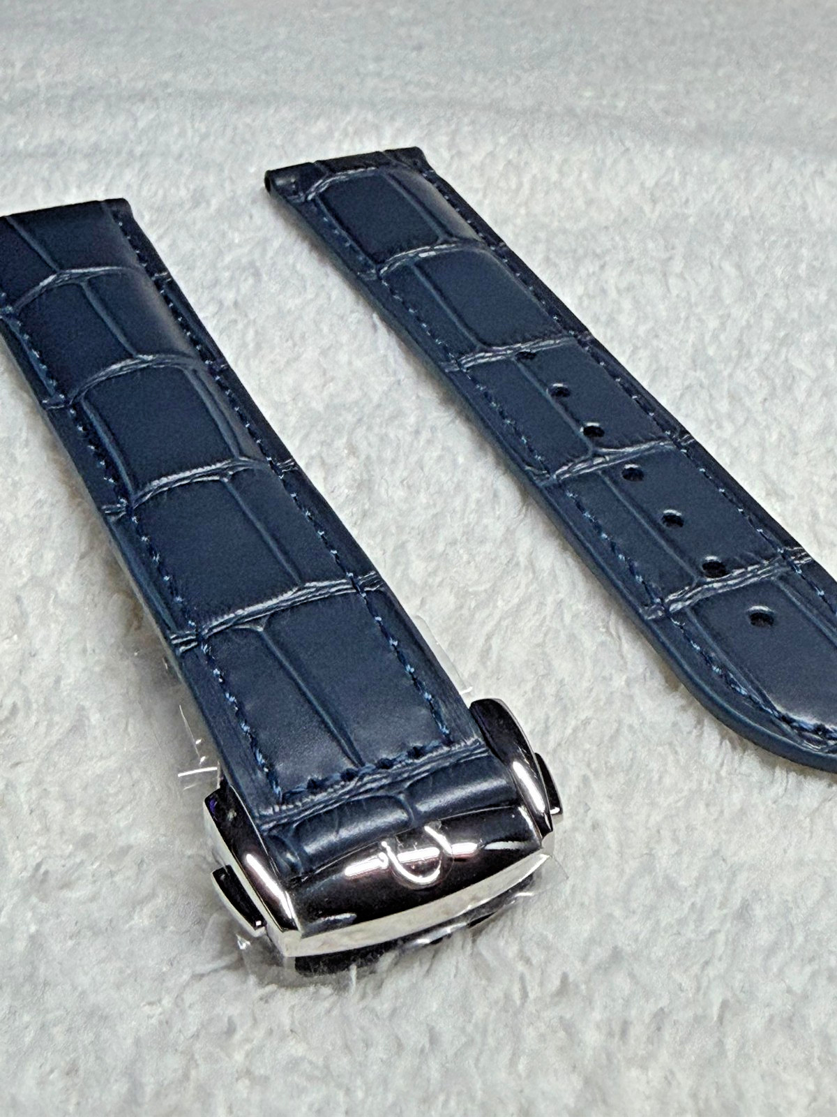 Original Watch Band OMEGA 20mm Leather Dark Blue with Buckle - NEW -