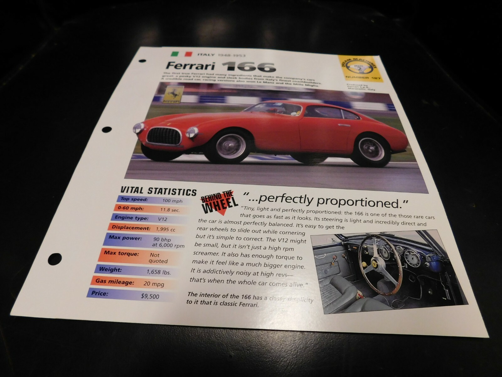 1948-1953 Ferrari 166 Spec Sheet Brochure Photo Poster 49 50 51 52