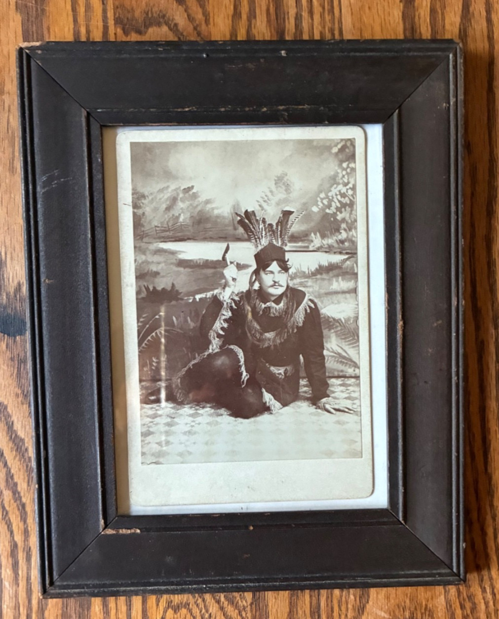 Antique Victorian Cabinet Photo, Man in Feathered Hat, Framed