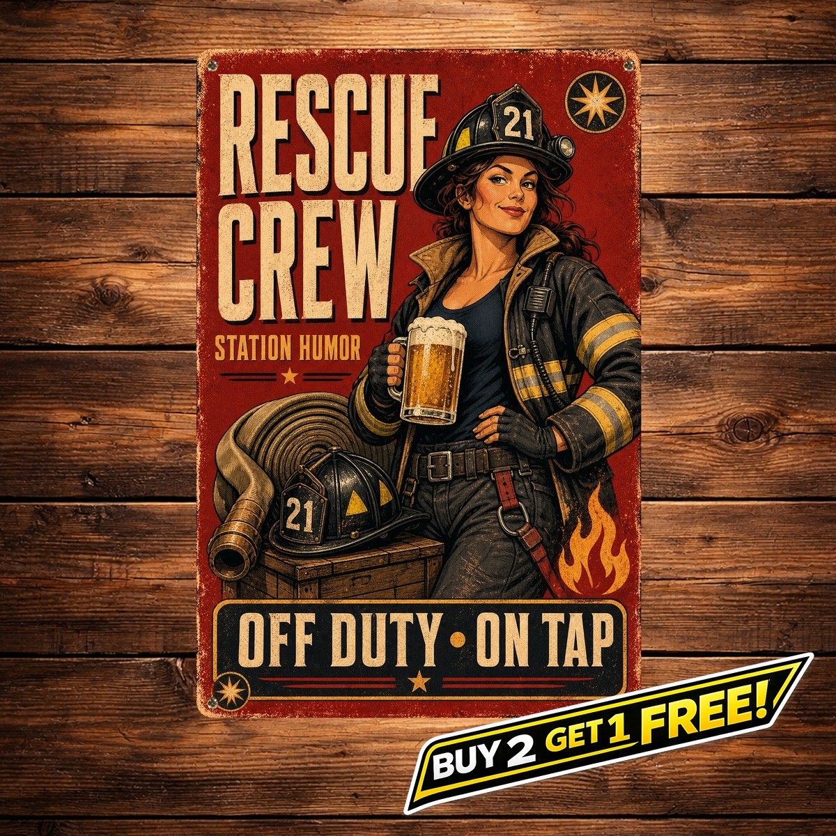 Funny Firefighter Humor Poster Vintage Red Tin Sign Man Cave Decor