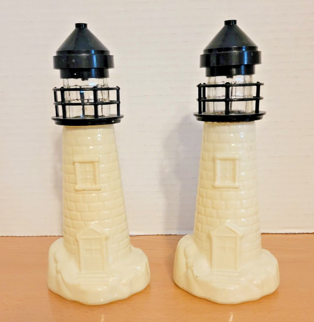 VINTAGE 1970\'s Old Spice Aftershave Lotion Lighthouse Decanter 2 Bottles EMPTY