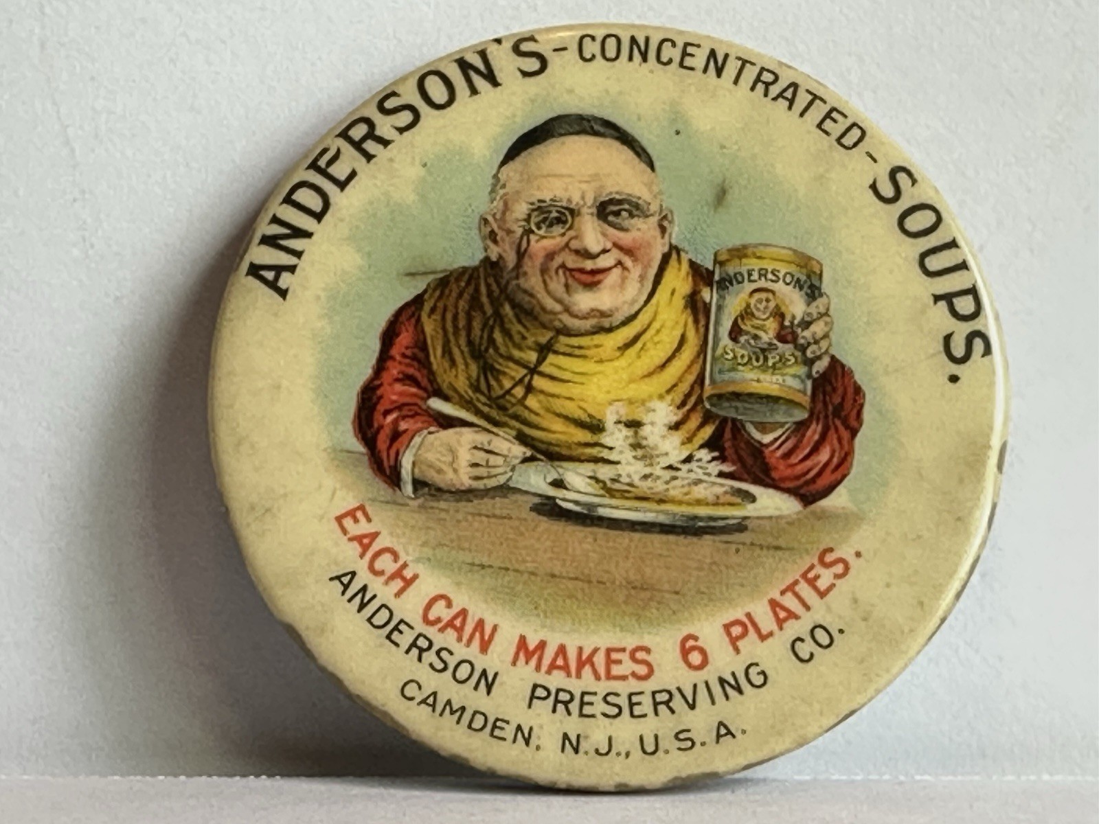 1895 Vintage Anderson Campbell's Soup Old Advertising Celluloid Mirror Camden NJ