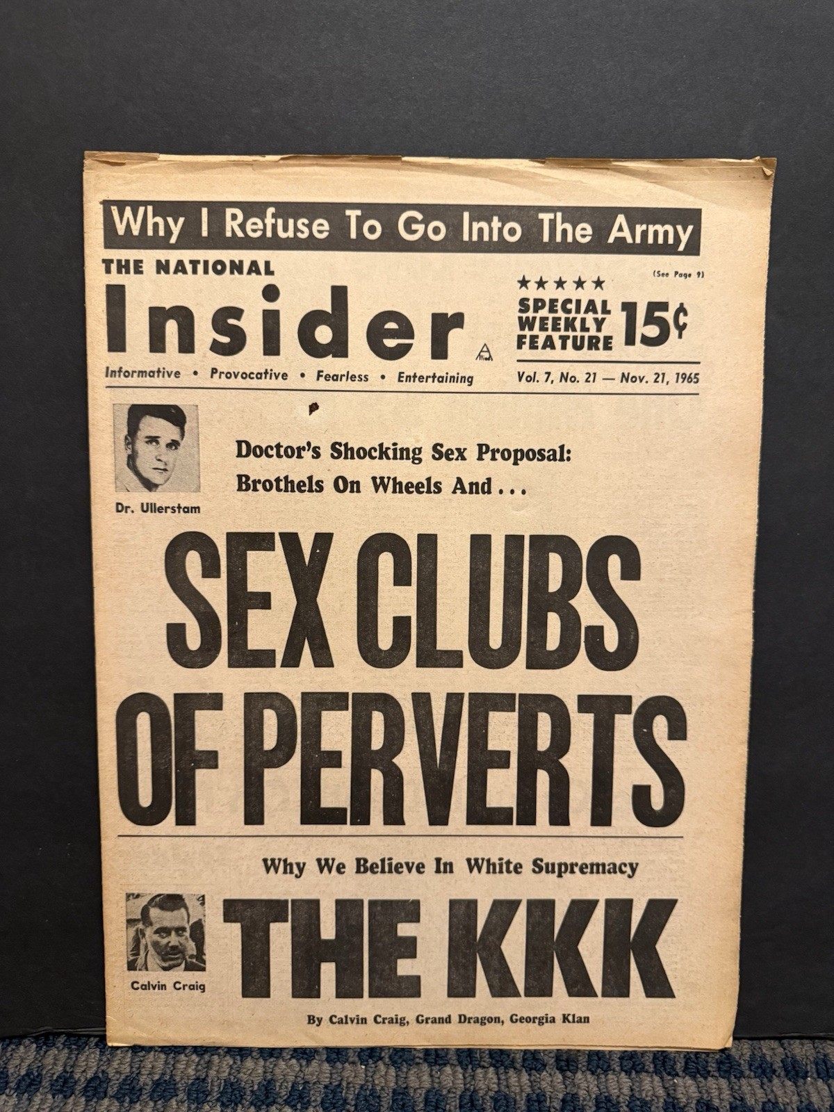 1965 The National Insider Newspaper, White Supremacy KKK Calvin Craig   (VRN10L)