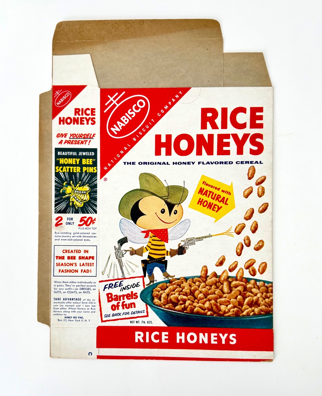 Vintage 1950s Nabisco Rice Honeys Cereal Box Rin Tin Tin Barrels Of Fun Premium