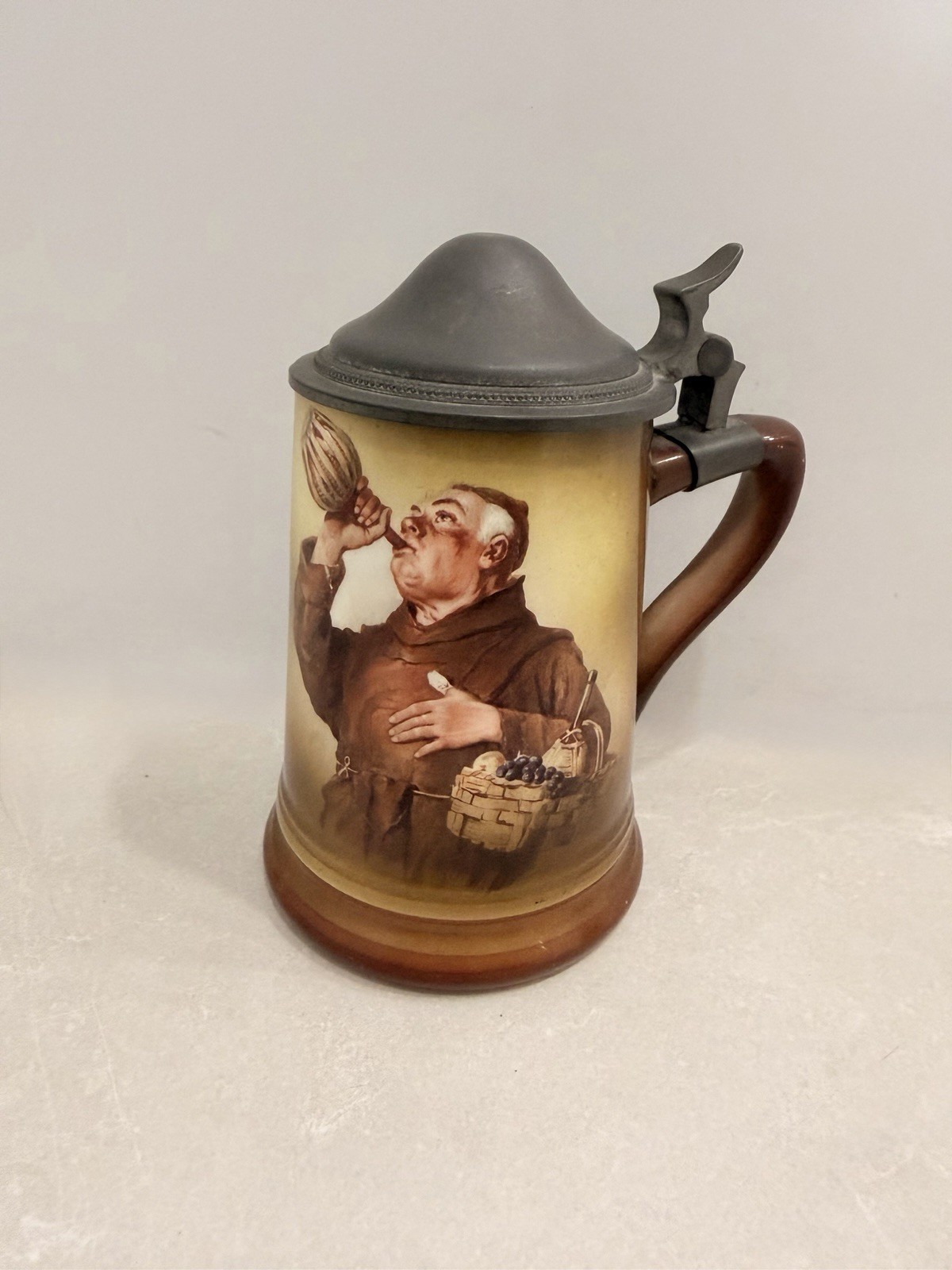 Vintage Columbian Art Pottery Monk Beer Stein w/ Lid Collectible