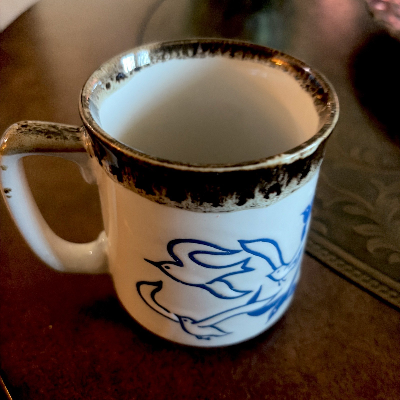 Vintage Otagiri Seagulls Ocean Marine Birds Brown Drip Glaze Coffee Mug Cup