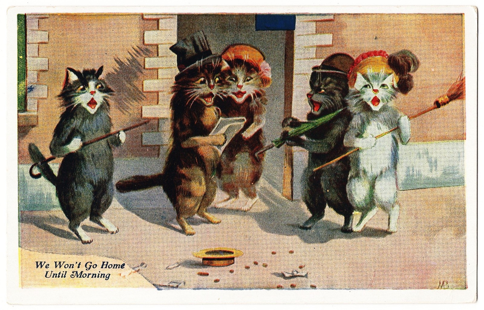 Humanized Singing Cat Cats Fancy Hats antique postcard