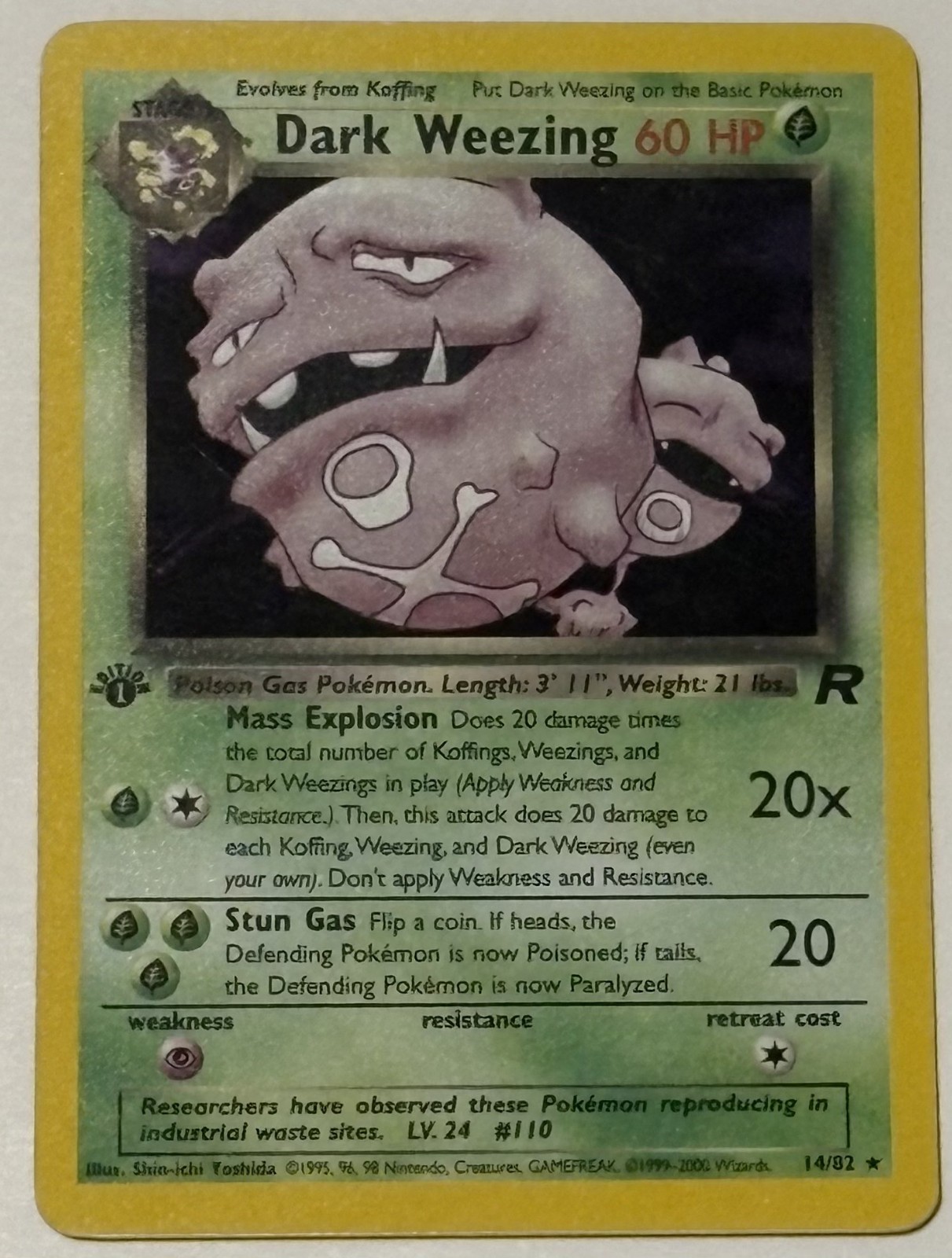 Dark Weezing Holo #14 Team Rocket 1st Edition  Great Condition