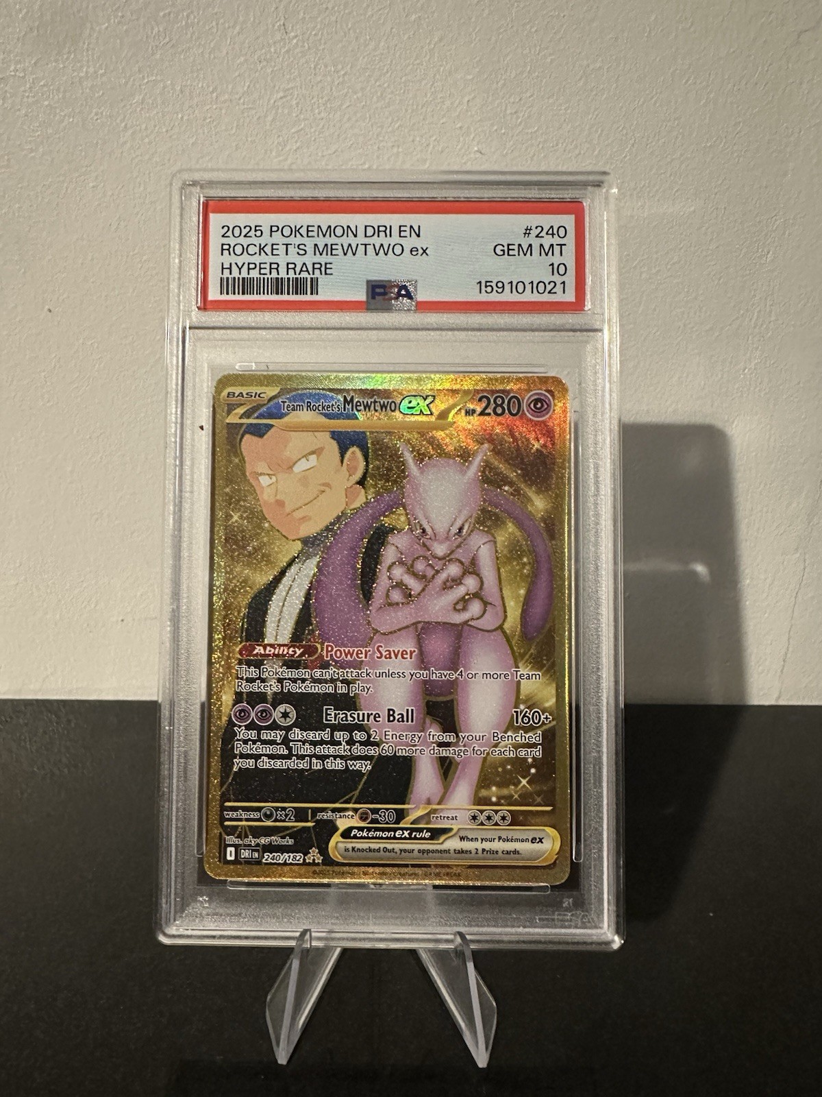 Pokémon TCG Team Rocket's Mewtwo Hyper Rare Card 240/182 Destined Rivals - PSA10