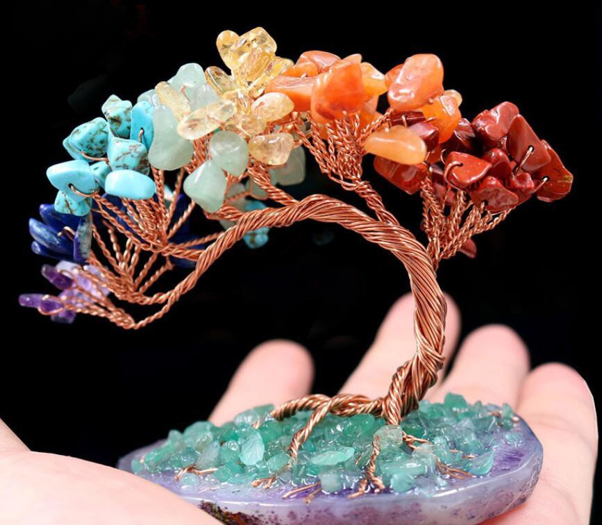 Multicolor Gemstone Hand-Knitted Lucky Tree Chakra Reiki Healing Energy Ornament