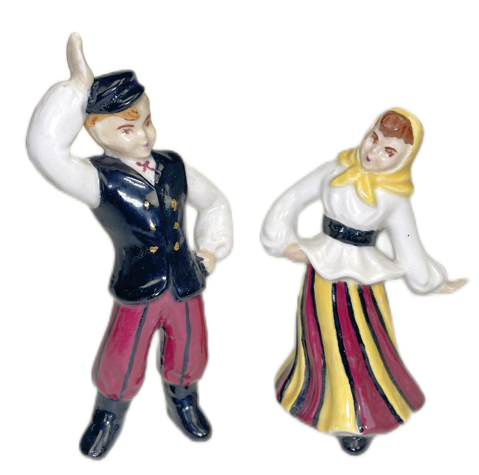 Dancing Couple Ceramic Folk Art Figurines Vintage Boy Girl