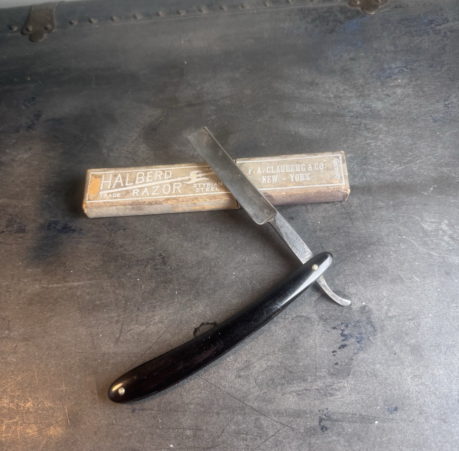 Antique 1900s Wester Bros No. 16 Straight Razor German Solingen Anchor Celluloid