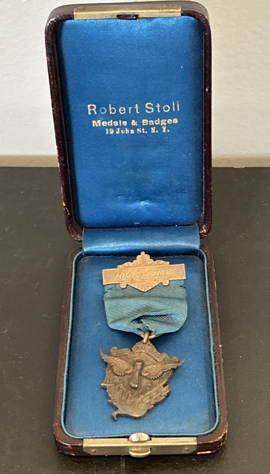 Antique 1897 LIIAL High Jump Medal Ribbon Spring Games Robert Stoll Orig. Box