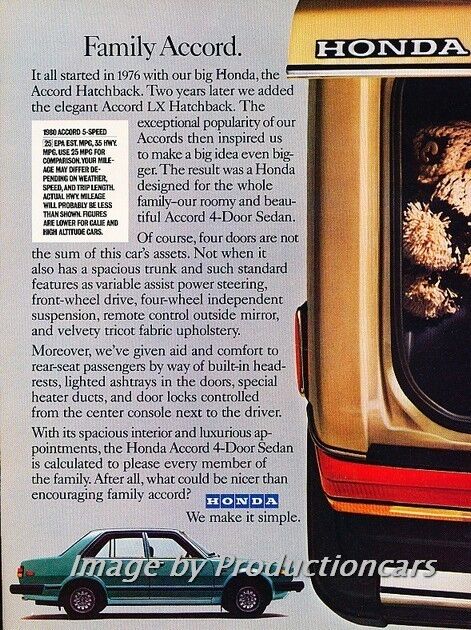 1980 Honda Accord Sedan Original 2-page Advertisement Print Art Car Ad J770