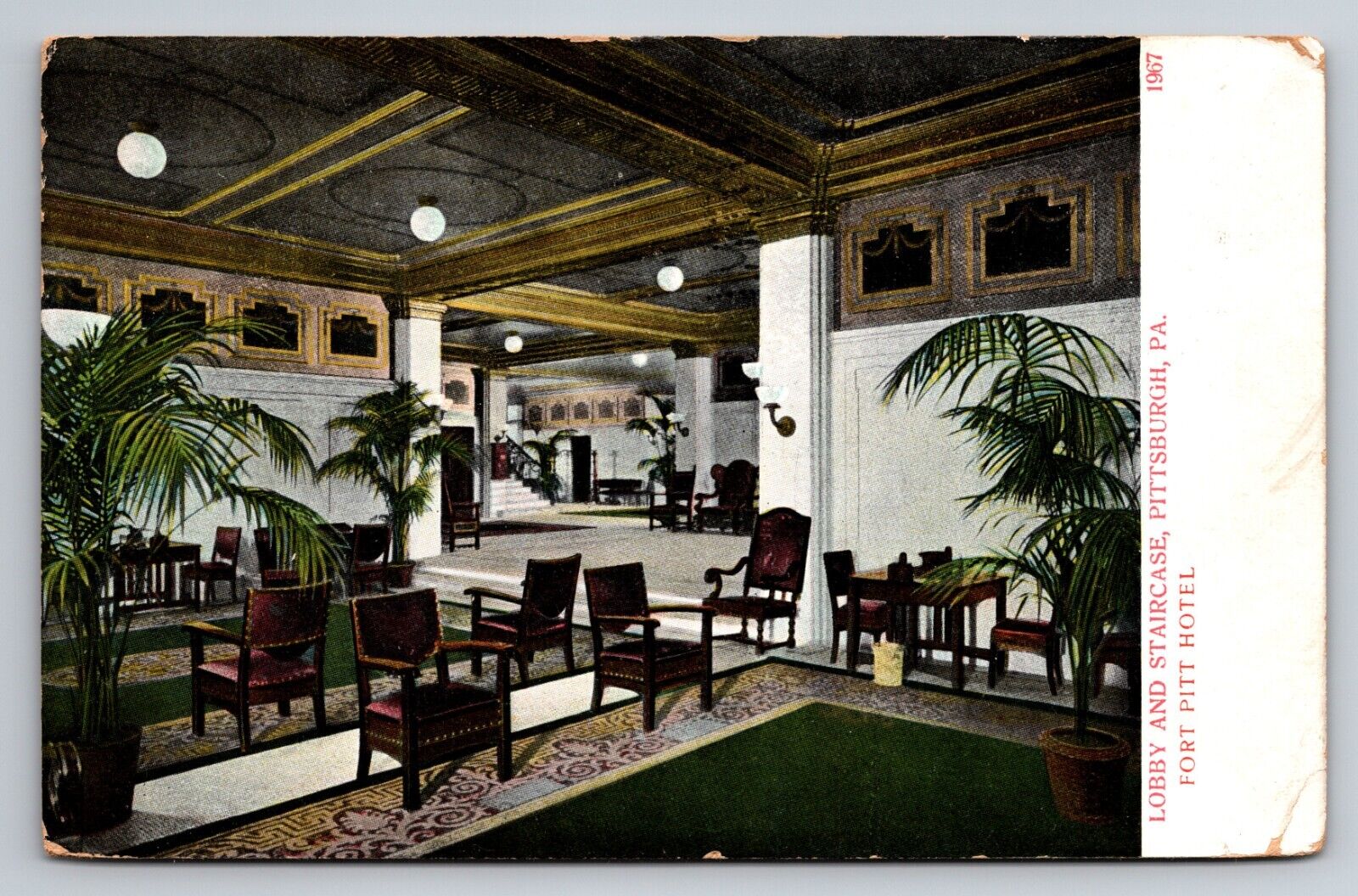 Fort Pitt Hotel Lobby Pittsburgh Pennsylvania Vintage Posted 1908 Postcard