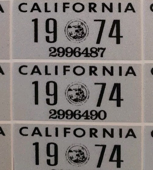 1974 California License Plate Sticker, YOM, CA, DMV, Registration
