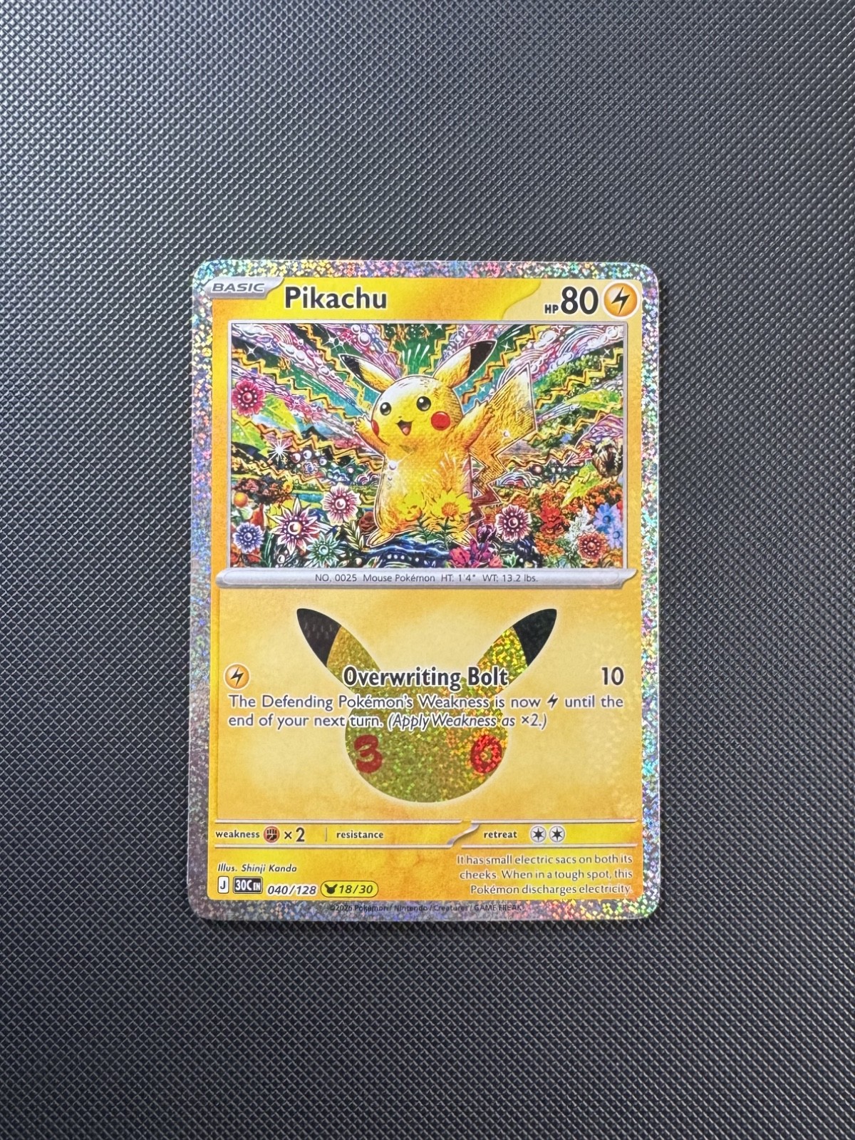 Pokémon TCG Pikachu 040/128 18/30 30th Celebration Shinji Kanda Holo NM