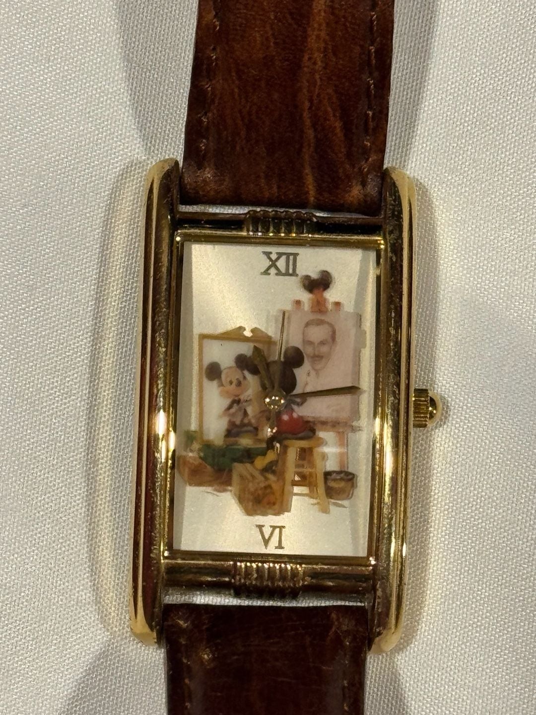VTG 90’s Disney Parks Gallery Mickey Mouse Self Portrait Watch with shadow box