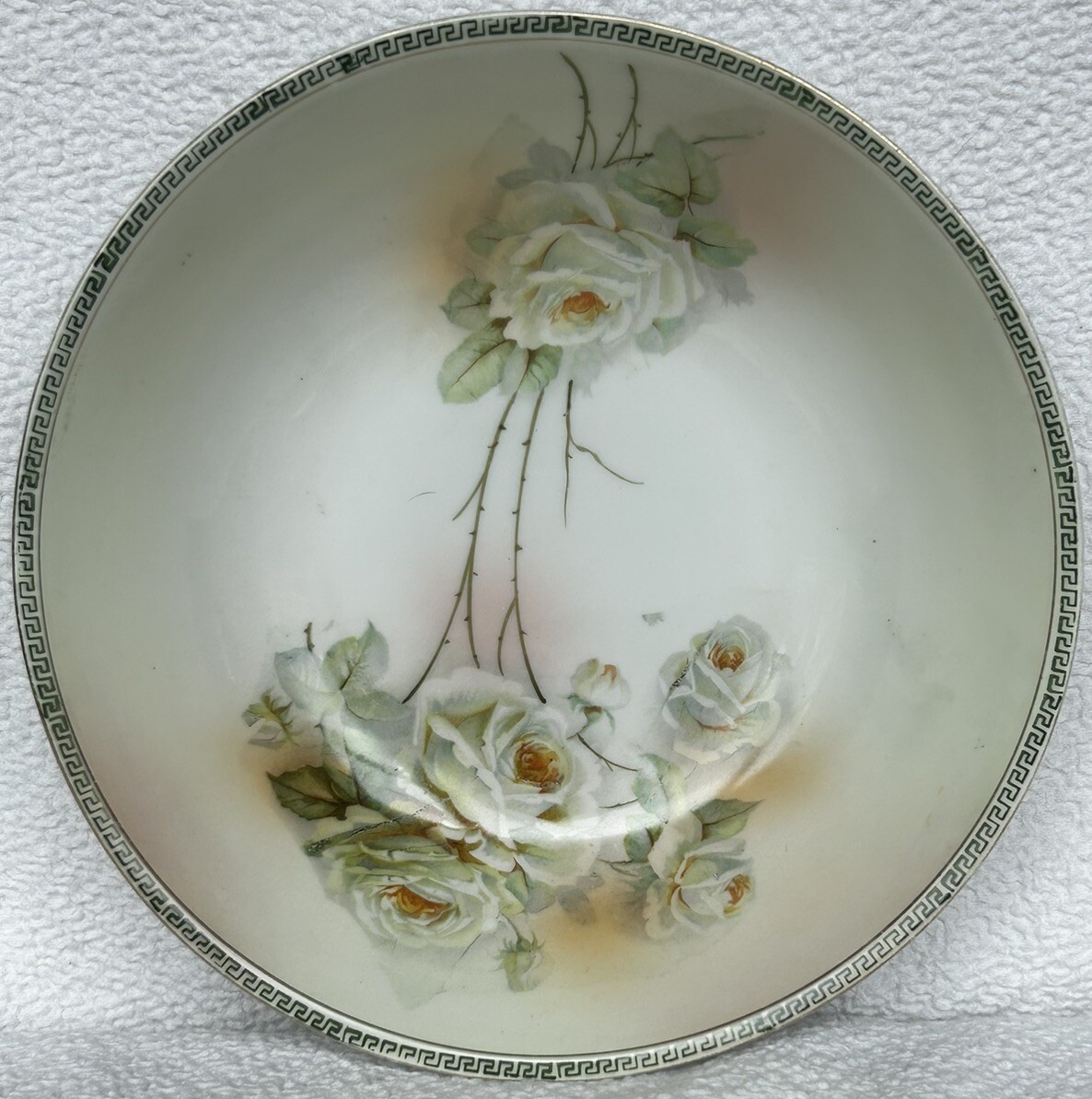 Antique White Roses Serving Bowl Three Crown Pottery Unger & Schlilde 1906-1916
