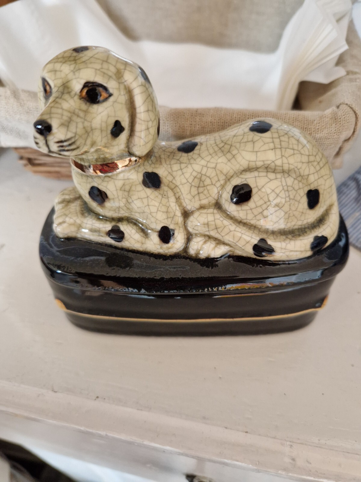 Vintage Takahashi Ceramic Dalmation Trinket Box