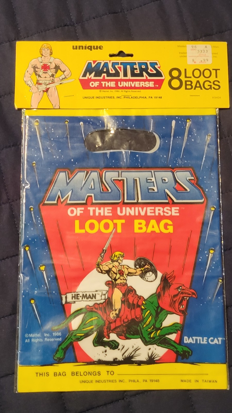 VINTAGE 1986 UNIQUE MASTERS OF THE UNIVERSE HE-MAN PARTY LOOT BAGS NOS BATTLECAT