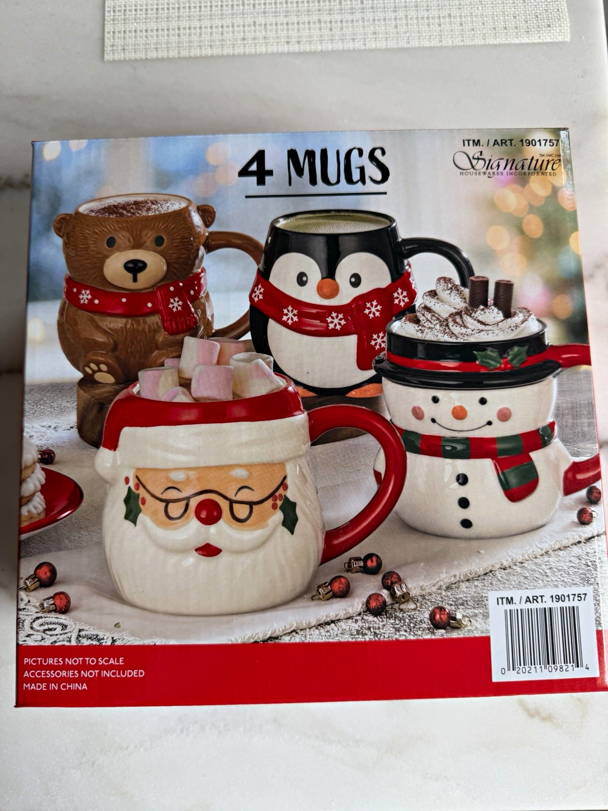 Signature Housewares Stoneware Christmas Mug Set 4 
