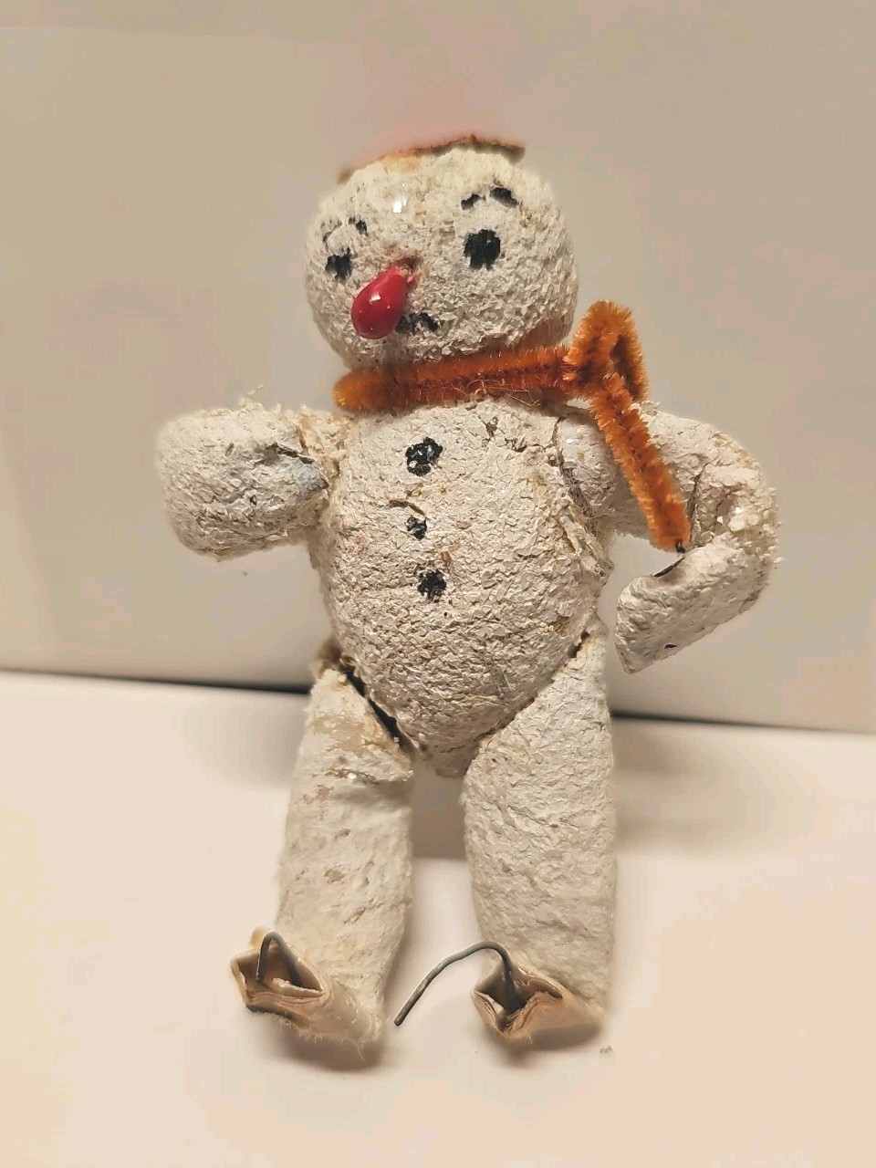 Antique German Spun Cotton Snowman Christmas Figure Mica Chenille Cotton 3\