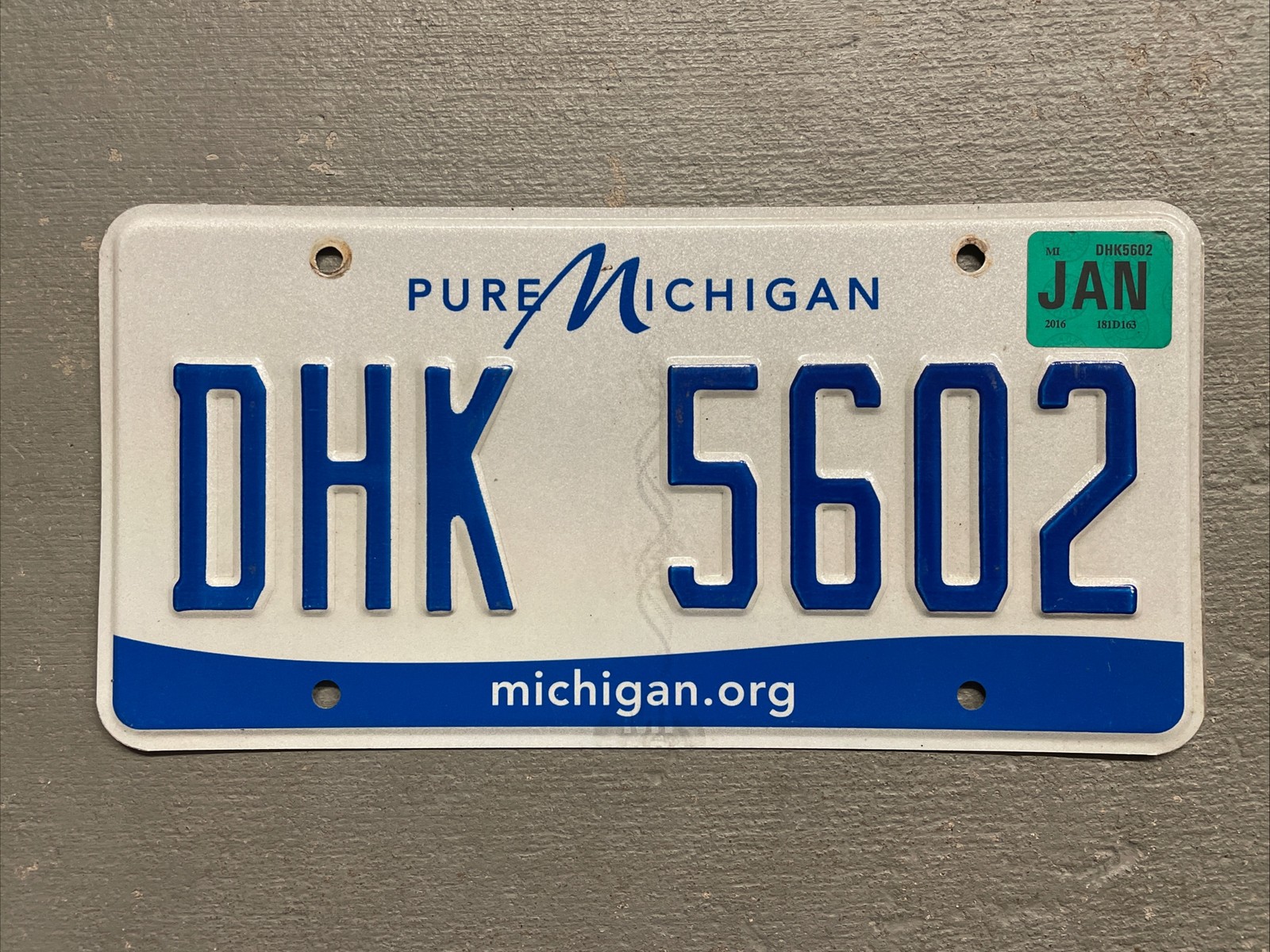 MICHIGAN LICENSE PLATE WHITE/BLUE PURE MICHIGAN RANDOM LETTERS/NUMBERS NICE😎