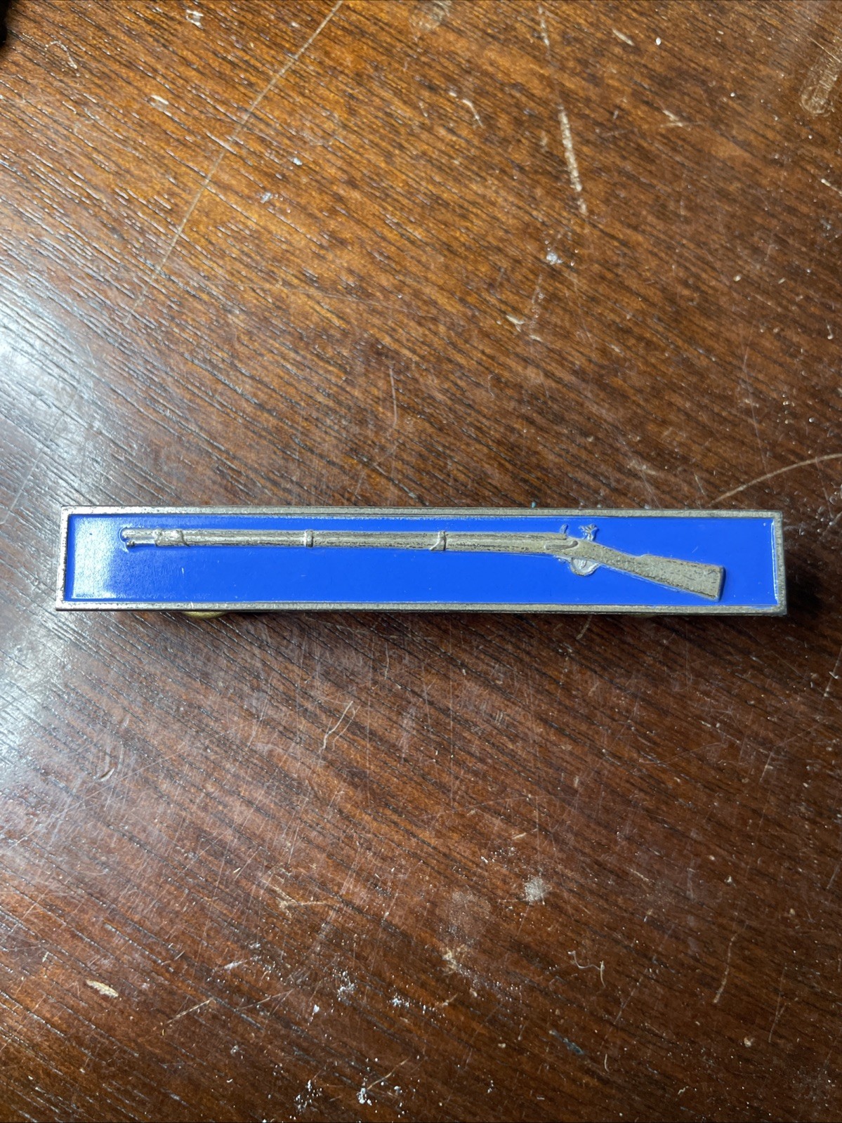Blue Rifle Bar Pin Clutch Back Army Militaria Insignia WW11 Sterling