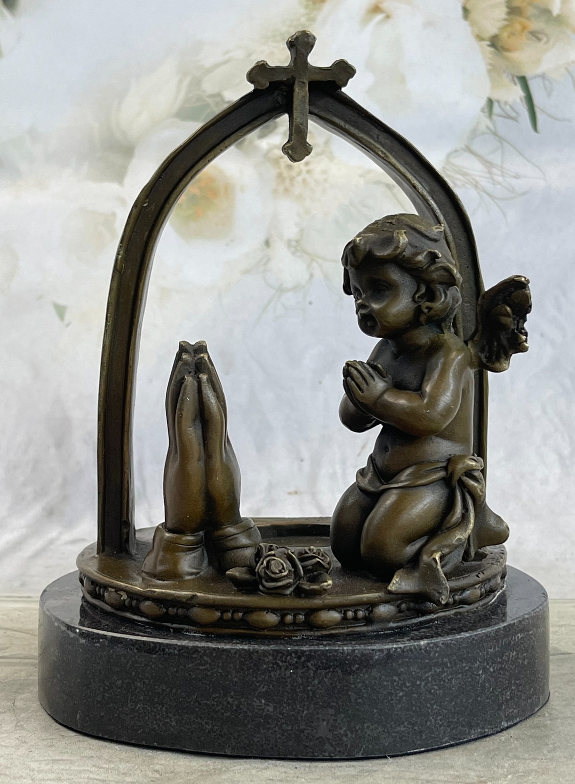 Solid Praying Baby Angel Bronze Sculpture Religious Statue Gift Idea Deal Art NR