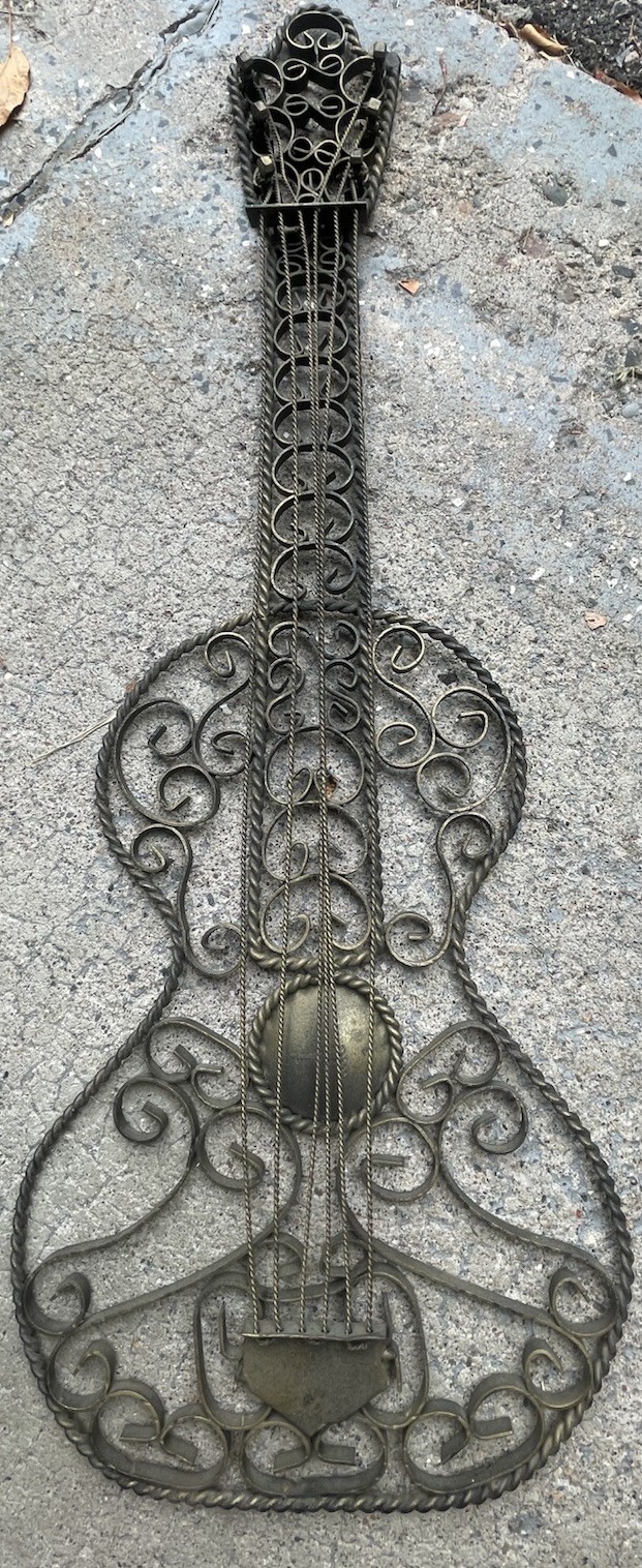 Vintage Mid Century Spanish Wrought Iron Guitar Wall Art 28” x 10.5” MCM EUC