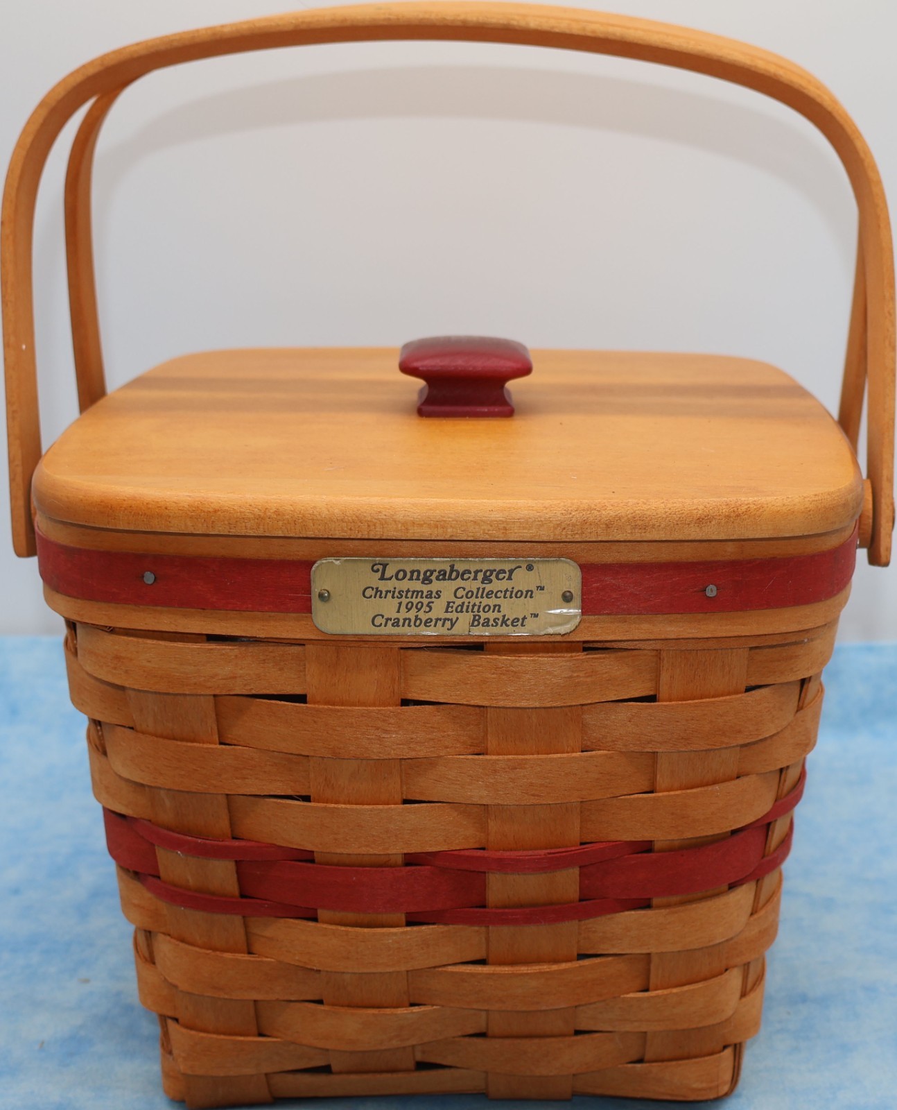 Longaberger 1995 Red Cranberry Christmas Basket Lid Liner Protector