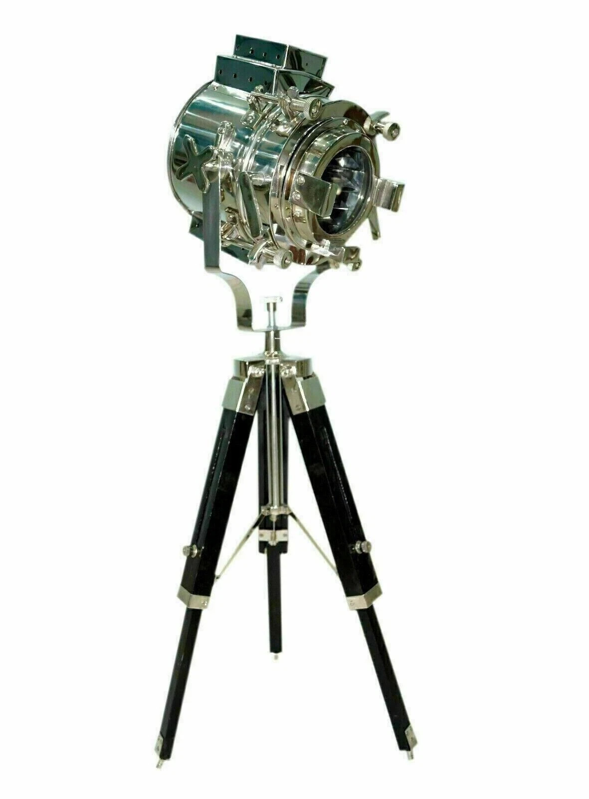 Nautical Hollywood Silver Spotlight Searchlight Studio Lamp Tripod