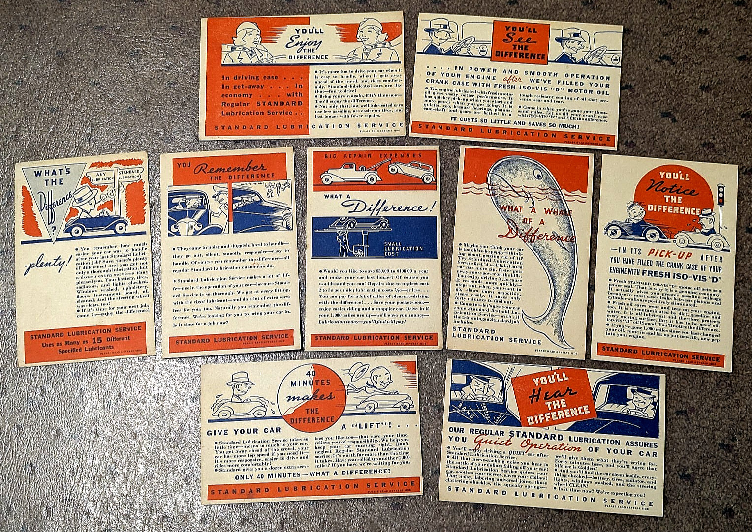 9 LOT~1930\'s STANDARD LUBRICATION STATION~DARLINGTON, WI~ADV. REMINDER POSTCARDS