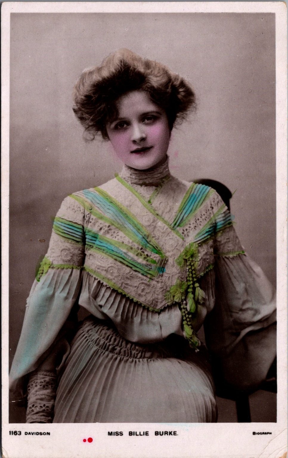 Miss Billie Burke Biograph Hand-Colored RPPC Postcard Davidson Bros. Glossphoto