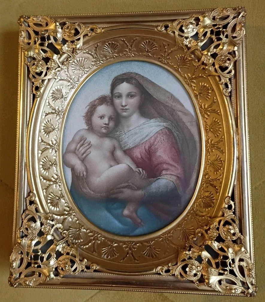 Antique Small Victorian Style Frame Sistine Madonna Miniature Raphael 4.5 x 5.5