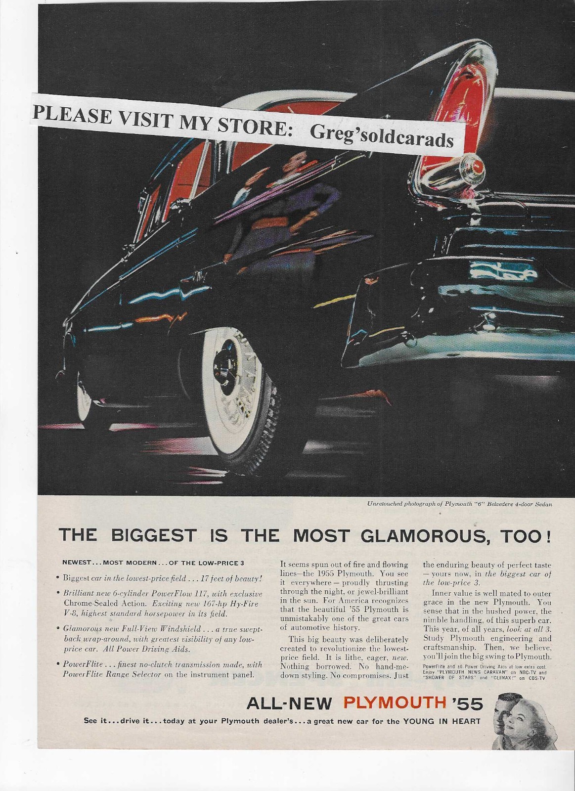 Original 1955 Plymouth Belvedere 4 door sedan vintage print ad, advertising