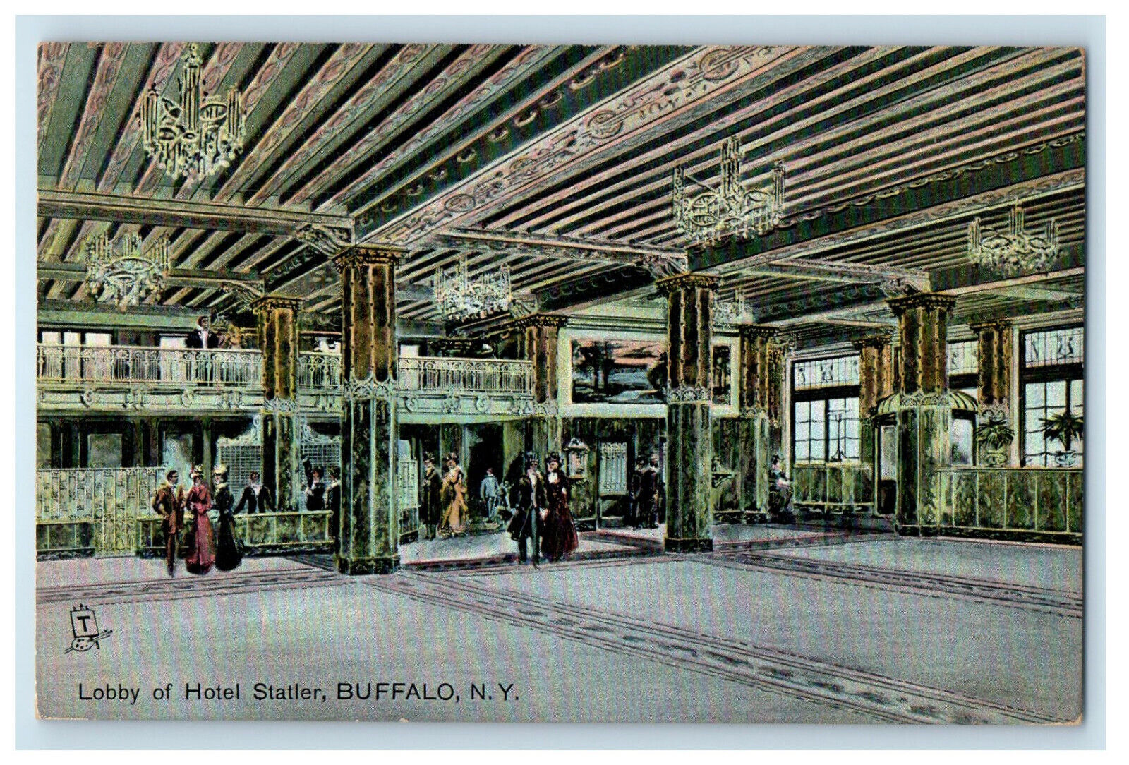1910 Lobby of Hotel Statler Buffalo New York NY Antique Posted Tuck Postcard