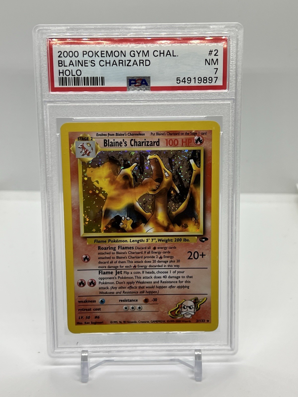 Blaine's Charizard 2/132 Holo Gym Challenge W/ Error 2000 Pokemon Card PSA 7 NM