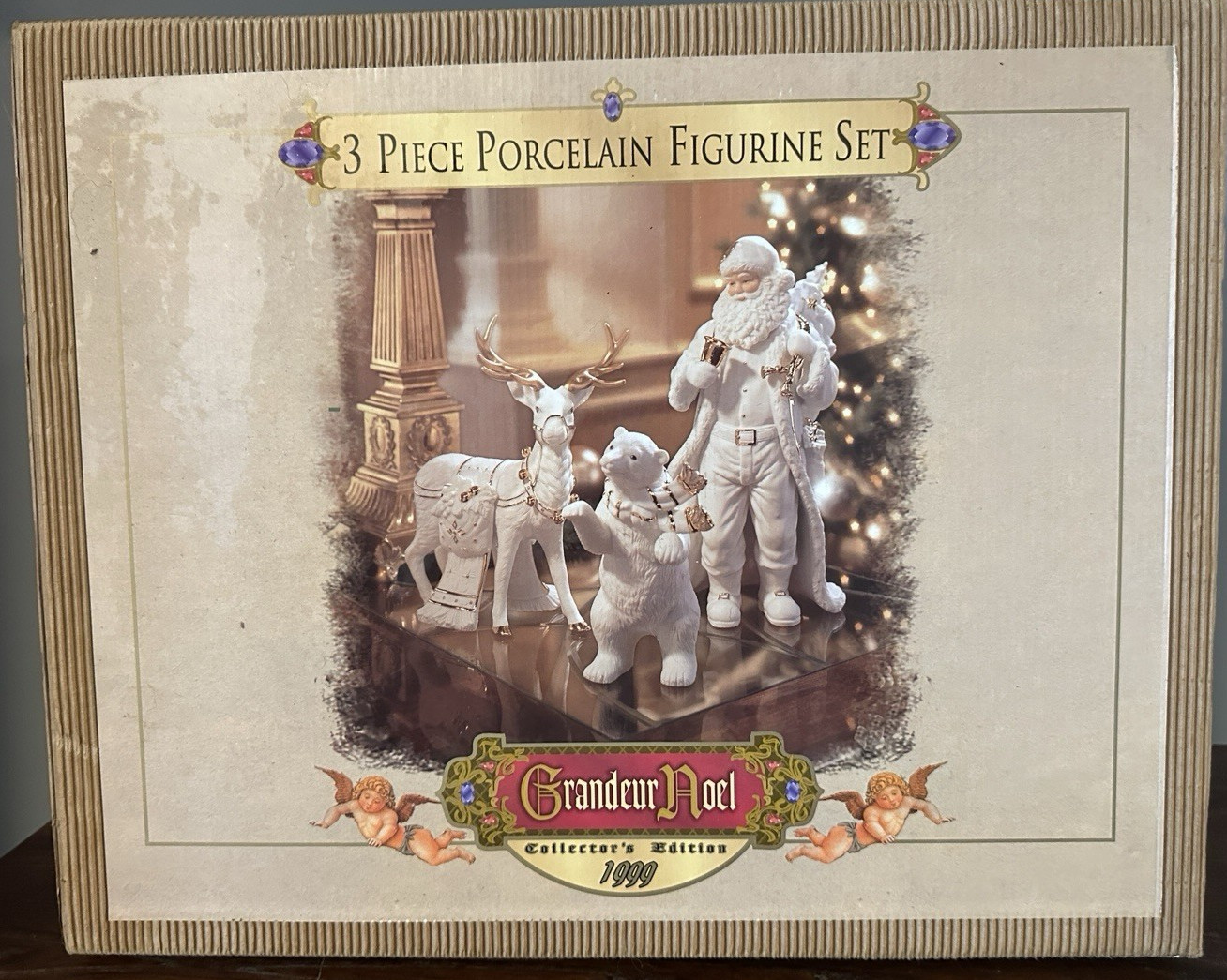 Vintage 1999 Grandeur Noel Collectors Edition Porcelain 3pc Christmas Set in BOX