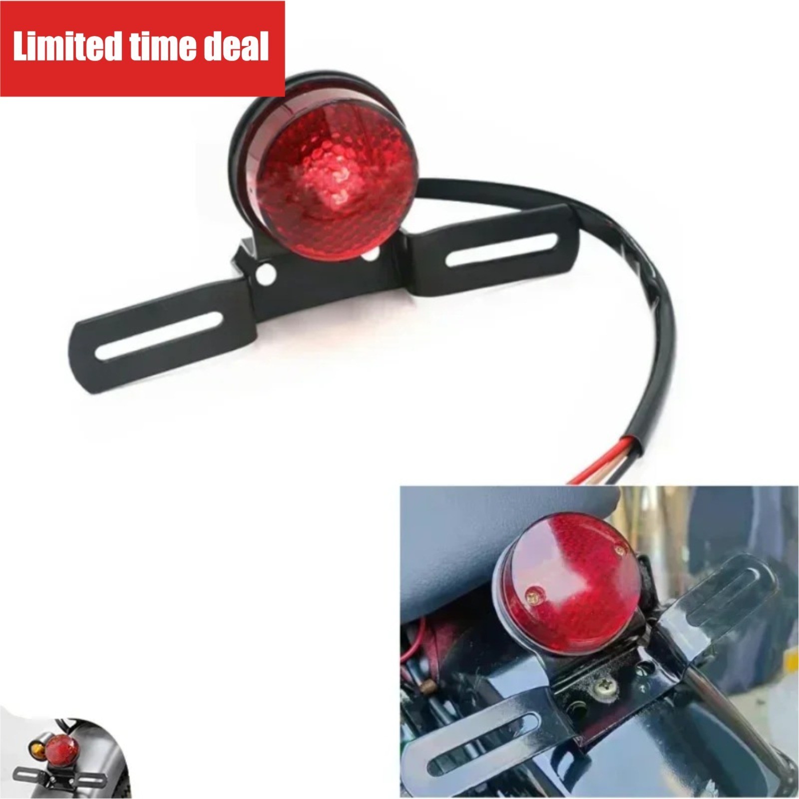 Motorcycle Retro Red Tail Brake Light Lamp License Plate Mount Harley Honda